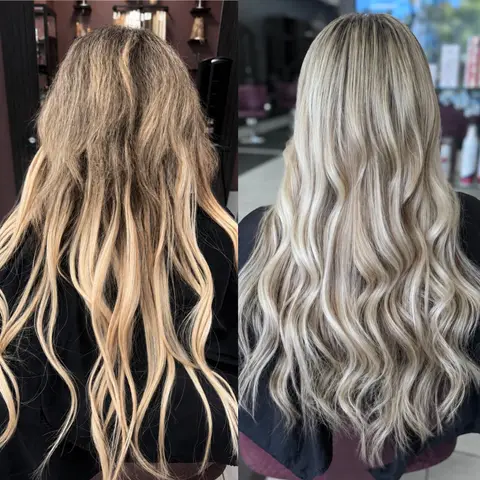 Before and after: long hair with added length and dimension