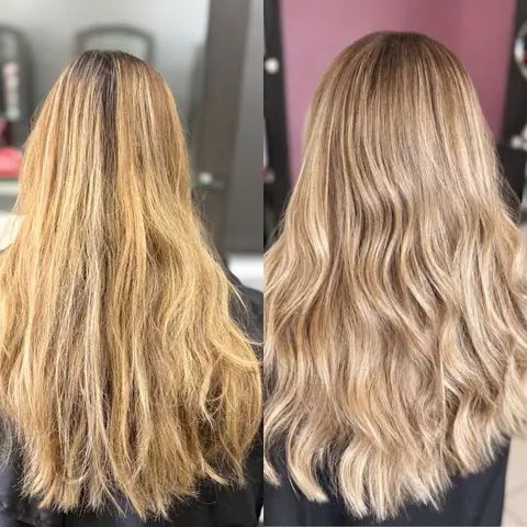 Before and after: blonde lengths blended and refreshed