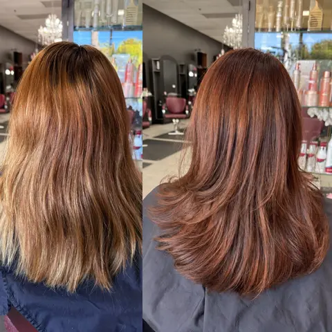 Before and after: dull brown to rich copper-red